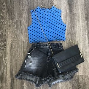 Blue with Black Polka Dots Crop Top